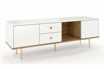Bílá TV komoda 160 cm skandinávská se zásuvkami do obýváku Harmoni H02