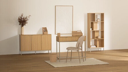 Konzolový stolek Tasso moderní s zásuvkou do předsíně a obýváku v přírodní barvě na zlatých nožkách Atmosphera