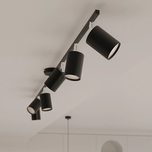 Moderní lustr LEMMI 6 černý kovový do obýváku a jídelny svítí dolů SOLLUX