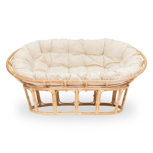 Ratanová pohovka Mamasan boho pro dva do obýváku nebo na zahradu s pohodlným polštářem natural