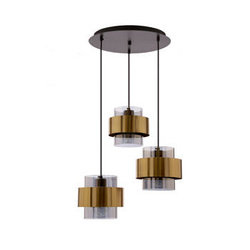 Spiega závěsná lampa deska černá+mosaz 3x60W E27 kouřové stínítko