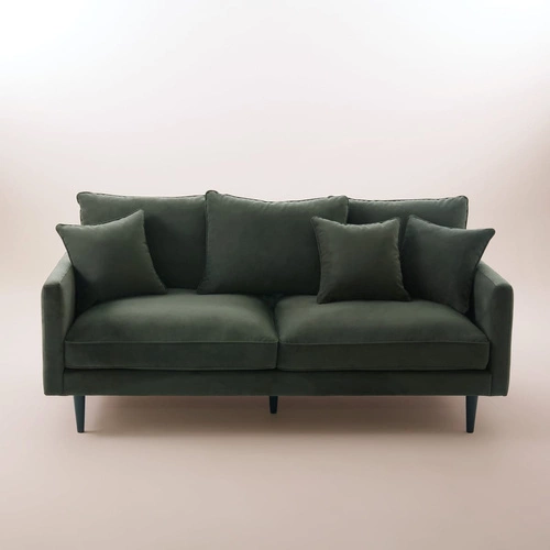 Třímístná sametová pohovka Candice tmavě zelená vodoodpudivá do obývacího pokoje moderní Atmosphera