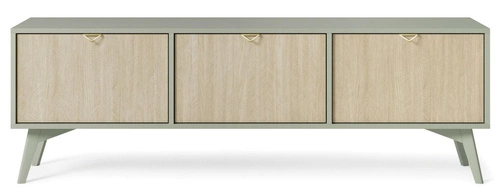 Dřevěný TV stolek Sage 160 cm do obýváku boho glamour s čelní deskou v rybí kostře Intesi