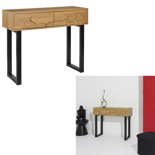 Konzolový stolek Calypso Intesi boho japandi se zásuvkami dub/černá do předsíně nebo obýváku 100 cm