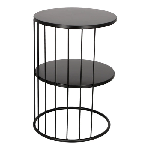 Kulatý černý kovový konferenční stolek Kobu s policemi moderní do obýváku Atmosphera