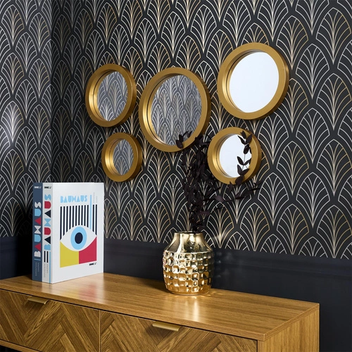 Sada 5 kulatých zrcadel Gilded ve zlatém rámu dekorativních do předsíně