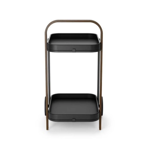 Bellwood dřevěný barový vozík na kolečkách dvouúrovňový retro do obýváku a na zahradu Umbra