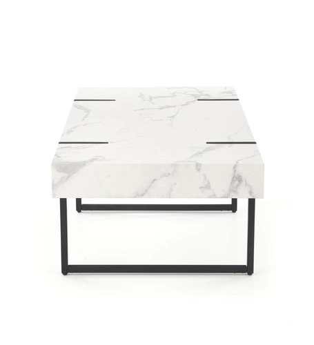 Konferenční stolek Marbella obdélníkový bílý mramor černý moderní loft do obýváku 110x60 cm