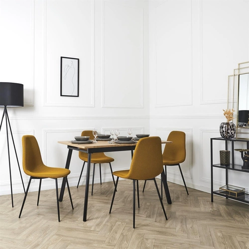 Čalouněná žlutá jídelní židle Pori Intesi moderní na černých nohách do kuchyně a jídelny