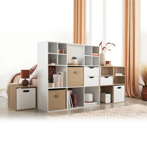 Moderní knihovna Kali 9 polic přírodní MDF do obýváku a kanceláře