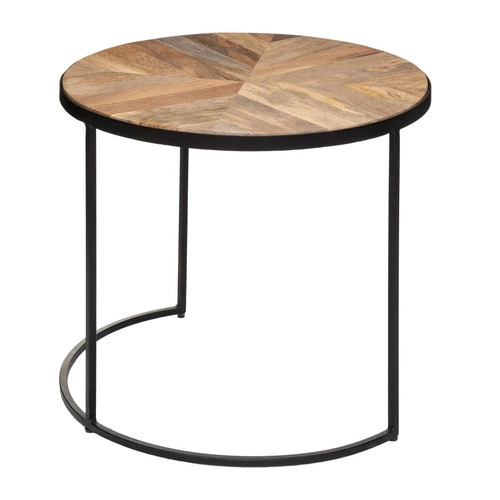 Sada 2 kulatých konferenčních stolků Basile do obýváku, loftový styl, mangové dřevo a černý kov
