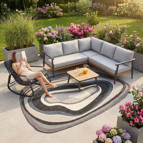 Venkovní koberec Aura šedý 160x230 moderní na terasu a zahradu snadno čistitelný