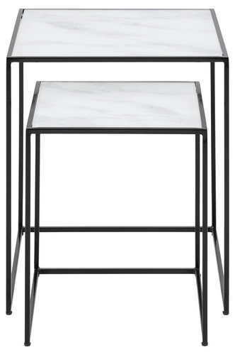 Sada konferenčních stolků Bolton bílá skleněná čtvercová moderní do obývacího pokoje 2v1 Actona