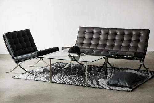 Skleněný čtvercový konferenční stolek Ba inspirovaný Barcelona Table moderní do obýváku 100x100 cm