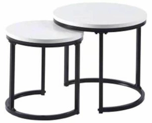 Sada 2 kulatých konferenčních stolků Mirra bílý loftový do obýváku se zasouváním