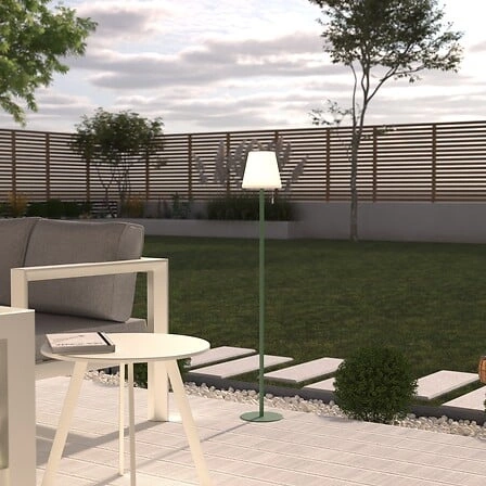 LED stojací lampa Zack zelená Atmosphera moderní do obýváku a na terasu s dimmerem