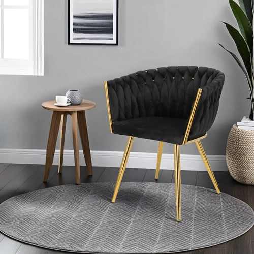 Jídelní židle Tessa Intesi čalouněná samet černá glamour s područkami zlaté nohy