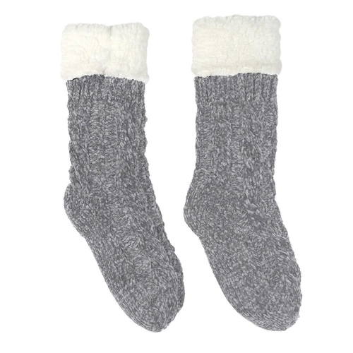 Hřejivé domácí ponožky Chenille Intesi šedé unisex na zimu velikost 36-41