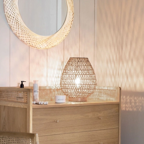 Stolní lampa Etel Atmosphera 35 cm skandinávská s dřevěnou základnou do ložnice a obýváku