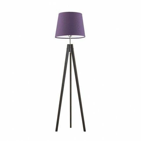 Stojací lampa dřevěný trojnožka Aruba fialový stínidlo glamour do obýváku Lysne 149 cm