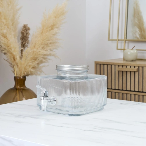 Skleněný nápojový zásobník s kohoutkem Colar Square 2 l na limonádu Intesi