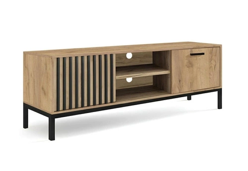 TV stolek Markle 180 cm dub craft černý s lamelami moderní stojací do obývacího pokoje