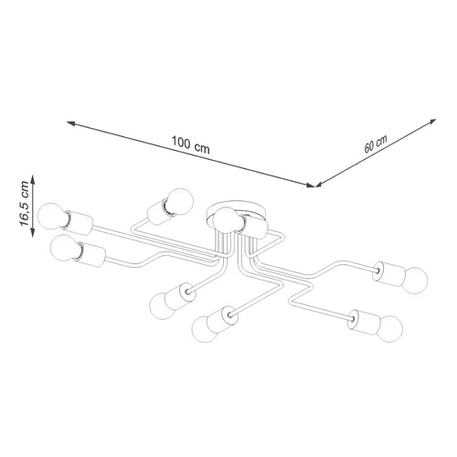 Černý loftový lustr TIMBO 8 do obýváku a jídelny ze dřeva a kovu 100 cm