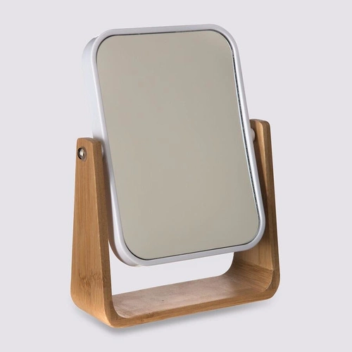 Stojací zrcadlo Natureo obdélníkové bambusové bílé boho k toaletnímu stolku na líčení