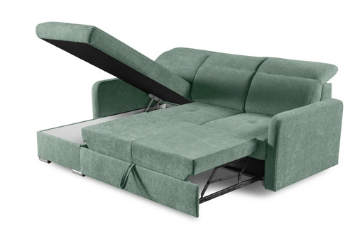 Moderní rohová sedačka Limi levá s rozkladem a úložným prostorem zelená do obýváku