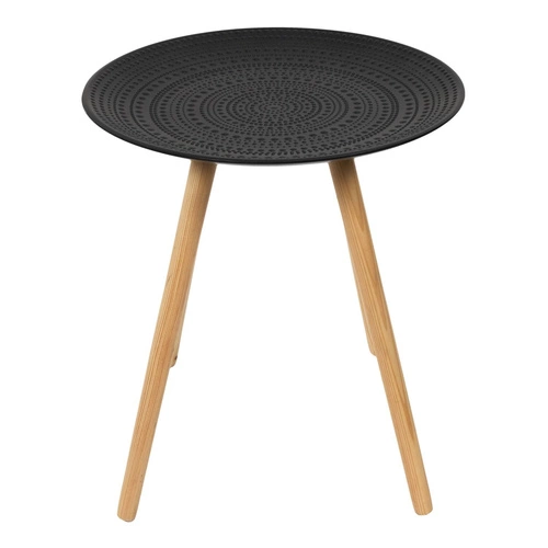 Sada 2 kulatých konferenčních stolků Intesi černá/přírodní skandinávský dřevěný 2v1 do obýváku