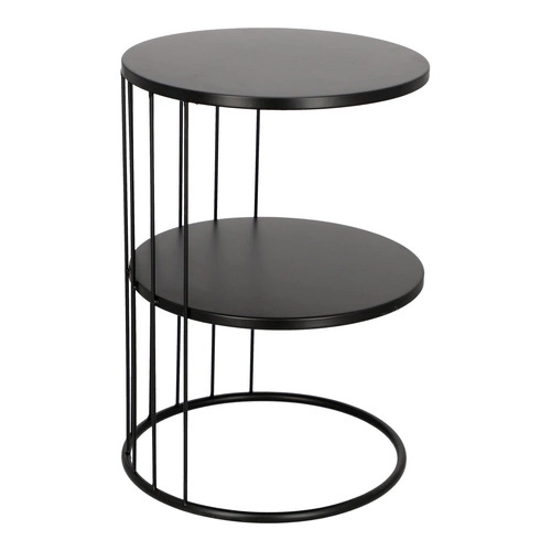 Kulatý černý kovový konferenční stolek Kobu s policemi moderní do obýváku Atmosphera