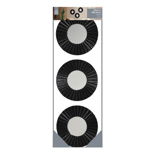 Sada 3 kulatých zrcadel Origami černé dekorativní nástěnné zrcadlo do obýváku