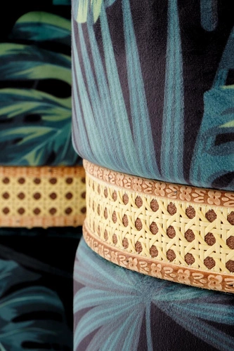 Sada 2 kulatých zelených taburetů Dadra s úložným prostorem do obýváku a předsíně ratan čalouněné