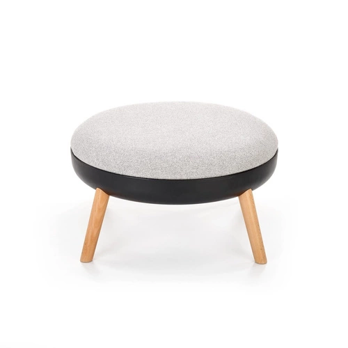 Čalouněný kulatý taburet Redo Intesi šedý skandinávský křeslo a obývací pokoj dřevo