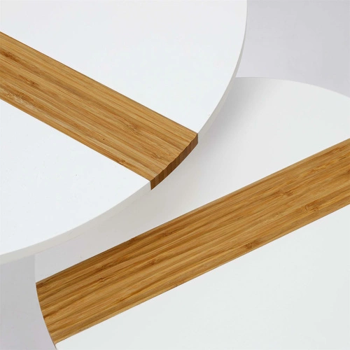 Sada 2 kulatých konferenčních stolků Paraiba bílý dřevěný skandinávský do obýváku 2v1