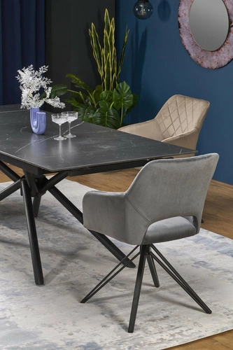 Otočná židle Cretas Velvet Intesi šedá čalouněná s područkami do jídelny a obýváku