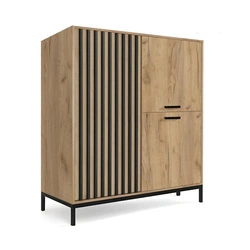 Vysoká komoda Markle s drážkovaným povrchem dub craft/černá na nožkách moderní do obýváku Intesi