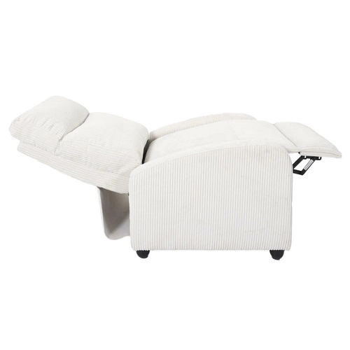 Rozkládací křeslo do obýváku Intesi Recliner Dream bílý manšestr moderní s podnožkou