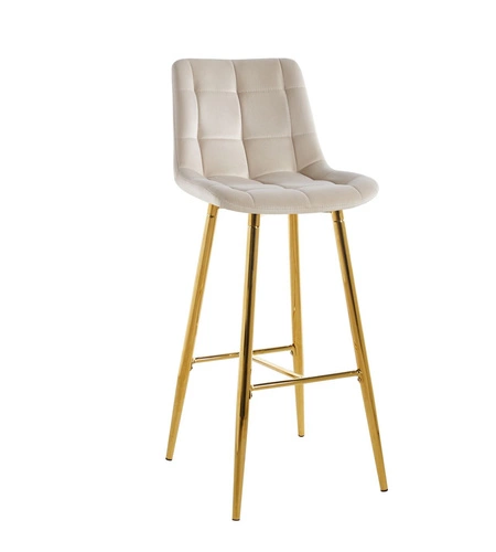 Barová židle Poly High béžový samet s opěrkou na zlatých nohách do kuchyně a jídelny Intesi