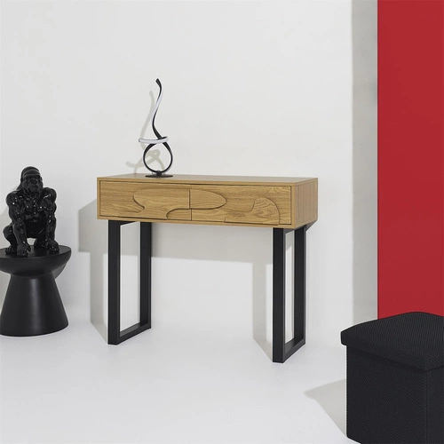 Konzolový stolek Calypso Intesi boho japandi se zásuvkami dub/černá do předsíně nebo obýváku 100 cm