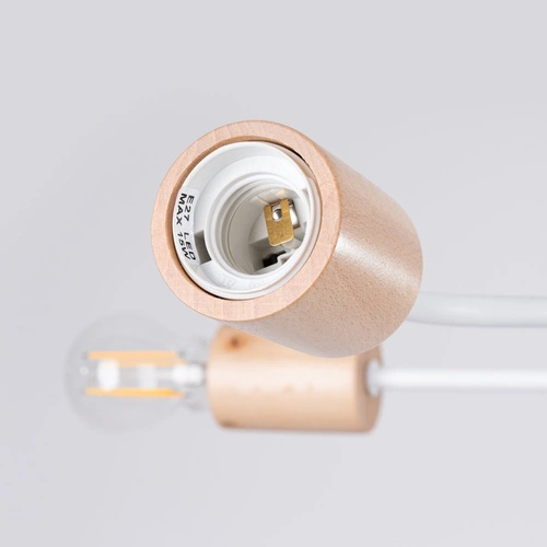 Loftový lustr TIMBO 8 bílý s dřevem do obýváku a jídelny šířka 100 cm