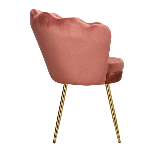 Sametová jídelní židle ve tvaru mušle Florencja Intesi růžová se zlatými nohami do obýváku a ke kosmetickému stolku
