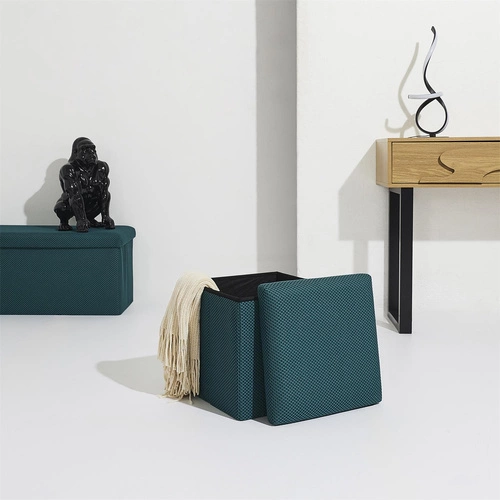 Skládací taburet s úložným prostorem Vels Atom tyrkysový čtvercový do předsíně a studentského pokoje