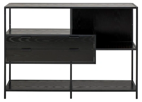 Industriální regál na knihy se zásuvkami Seaford V Actona černý jasan