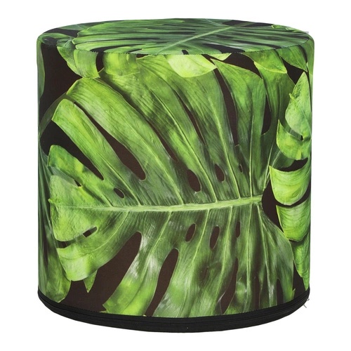 Zahradní kulatý puf Black Monstera Intesi voděodolný moderní na balkon a terasu 40 cm