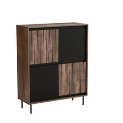 Moderní ořechová komoda Miri s frézovanými dvířky na černých nohách 102 cm do obýváku