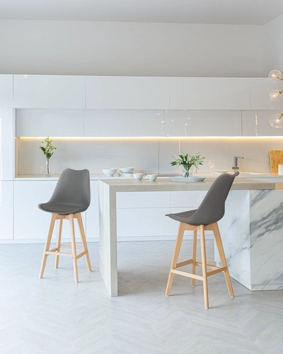 Barová židle s opěrkou Norden šedá 75 cm moderní k kuchyňskému ostrůvku