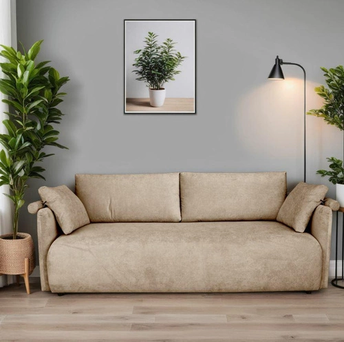 Mondel rozkládací třímístná pohovka z manšestru béžová s úložným prostorem a funkcí spaní do obýváku