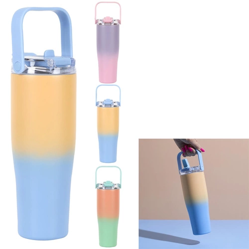 Termohrnek New York Intesi 900ml kovový moderní žluto-modrý na kávu s sebou