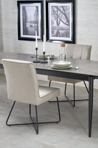 Rozkládací jídelní stůl Ariaster šedý mramor černé nohy 180–260 cm moderní